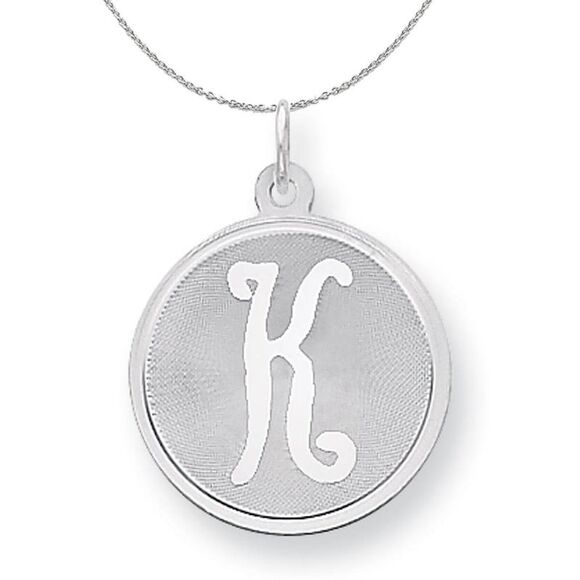 Silver, Makayla Collection, 20mm Disc Initial K Necklace - 24 In